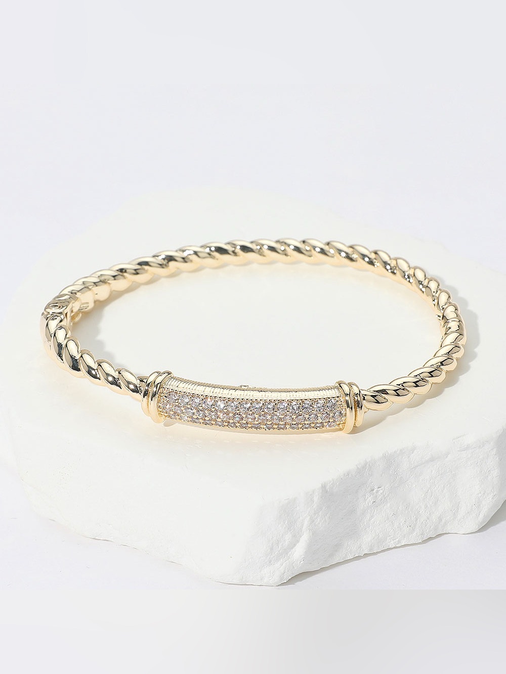 Gold Pave Bar Twisted Rope Bracelet - Women Jewelry